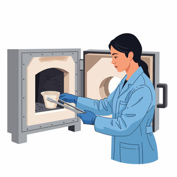 Female Technician Loading Muffle Furnace