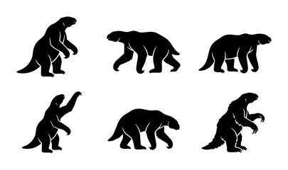 Naklejka premium 70 Prehistoric Sloth Icons, Ancient Mammal Silhouettes, Extinct Creature Vector Set, Vintage Wildlife Graphics 100