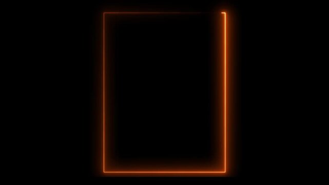 Neon Rectangle Picture Frame Icon Animation Glowing orange Color neon box round shape screen rotation border frame effect seamless footage smooth line wallpaper on black background