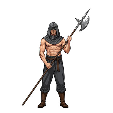 Male Executioner Magistrate Holding Iron Halberd