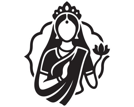 PrintIndian Goddess Lakshmi icon with lotus flower and traditional sari clothing vector illustration