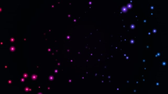 Abstract glowing particles drift and sparkle in a dark cosmic expanse transitioning from vibrant