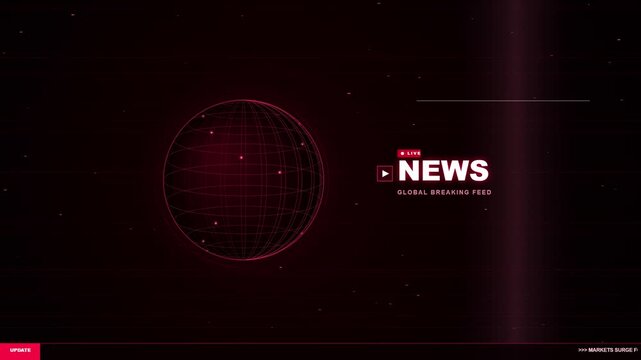 Futuristic digital globe animation with live news broadcast overlay and breaking global