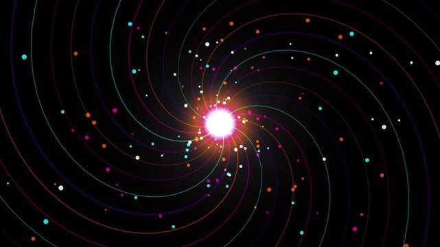 Vibrant swirling vortex with glowing particles and colorful spiral lines creating a dynamic