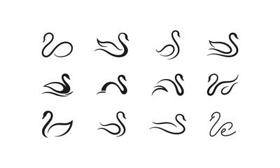 Fototapeta premium Minimalist swan logo design set with abstract hand drawn vector icons