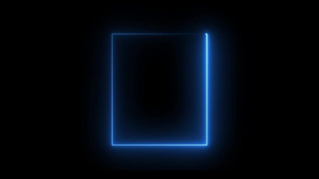 Neon Rectangle Picture Frame Icon Animation Glowing blue Color neon box round shape screen rotation border frame effect seamless footage smooth line wallpaper on black background