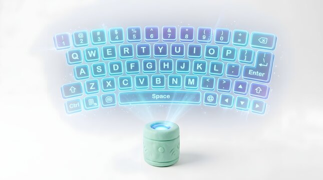 Modern keyboard with mouse on blurred desk