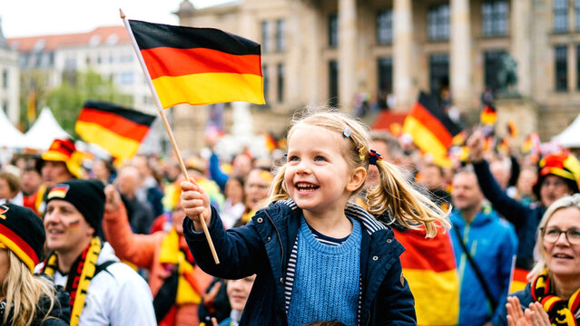 Young girl displays german flag during celebration