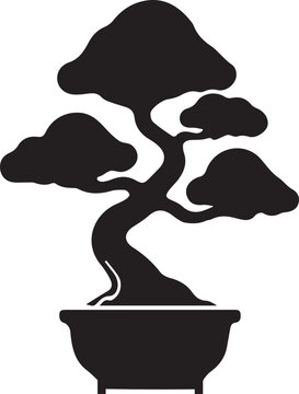 Bonsai tree vector silhouette icon isolated on white background for Japanese zen art design