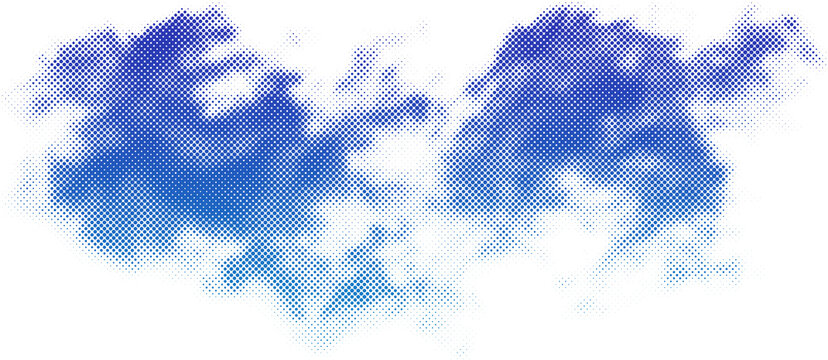 Abstract blue halftone cloud shape formed by small dots on a transparent background transparent background