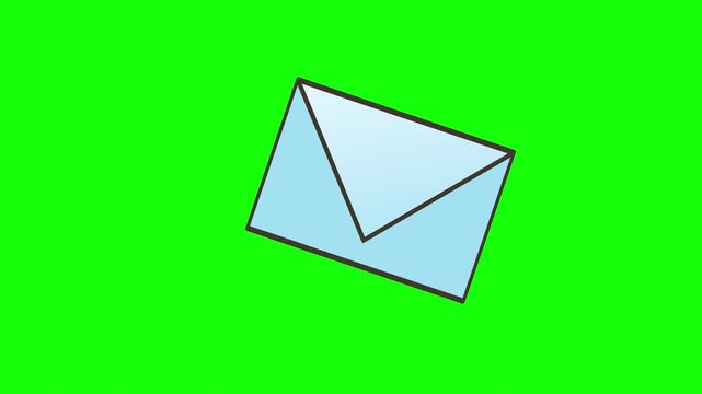 Animated light blue envelope with letter on green chroma key background