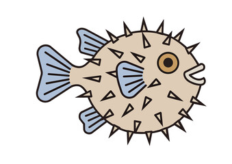 Cute Cartoon Pufferfish Illustration with Spikes Vector Icon © NurFatimah