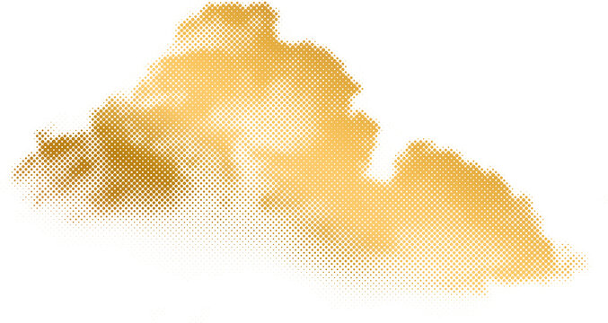 Abstract golden cloud shape created with halftone dots on a transparent background transparent background