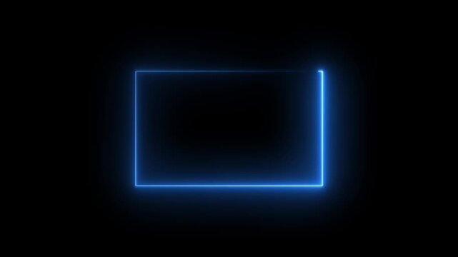 Neon Rectangle Picture Frame Icon Animation Glowing blue Color neon box round shape screen rotation border frame effect seamless footage smooth line wallpaper on black background