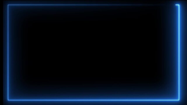 Neon Rectangle Picture Frame Icon Animation Glowing blue Color neon box round shape screen rotation border frame effect seamless footage smooth line wallpaper on black background
