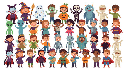 Fototapeta premium Diverse Children in Various Cute Halloween Costumes Collection