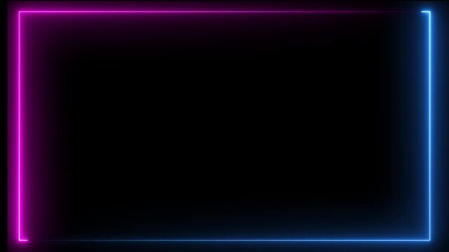 Neon Rectangle Picture Frame Icon Animation Glowing pink blue Color neon box round shape screen rotation border frame effect seamless footage smooth line wallpaper on black background