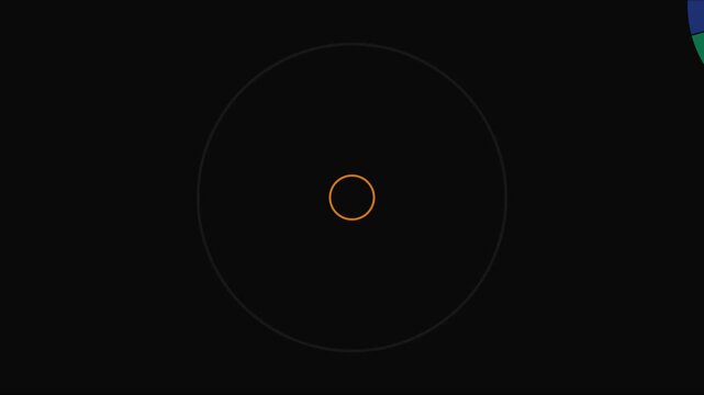 Minimalist abstract motion with rotating colorful segmented circle and central pulsing ring on animation 4k black background