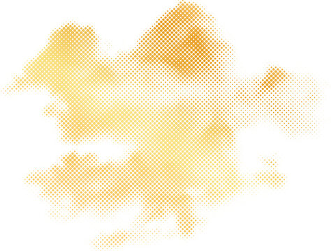 Abstract yellow halftone cloud element with circular dot pattern on isolated transparent background transparent background