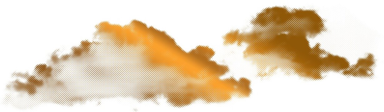 Isolated halftone style golden clouds with dot pattern texture on transparent background transparent background