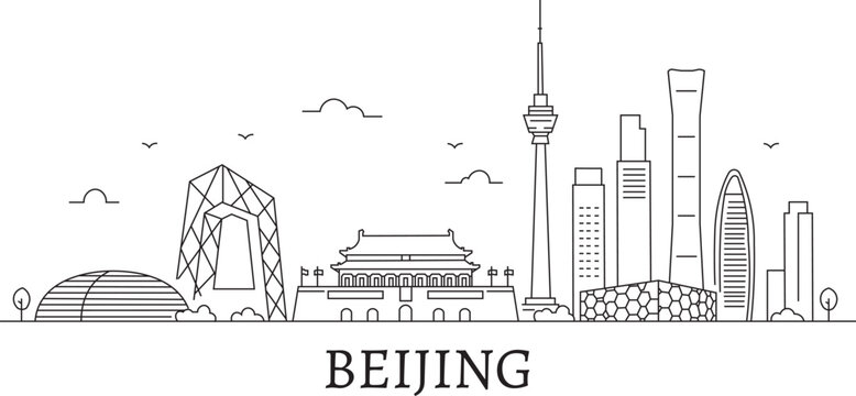 Simple line drawing of Beijing skyline