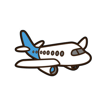 Cute Cartoon Airplane Icon Flying Passenger Jet Vector Illustration on White Background