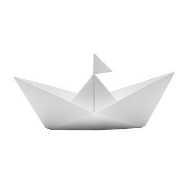 Small white paper boat folded from simple sheet of paper isolated on transparent background
