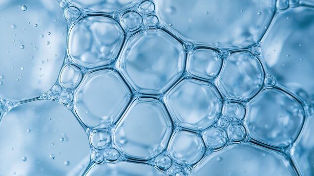 Close-up of clear water bubbles and foam texture