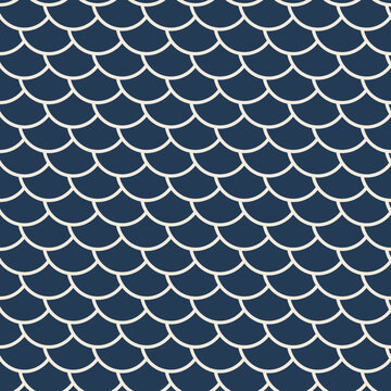Scallop seamless pattern, classic overlapping semicircle scale motif, vector background for textile and wallpaper