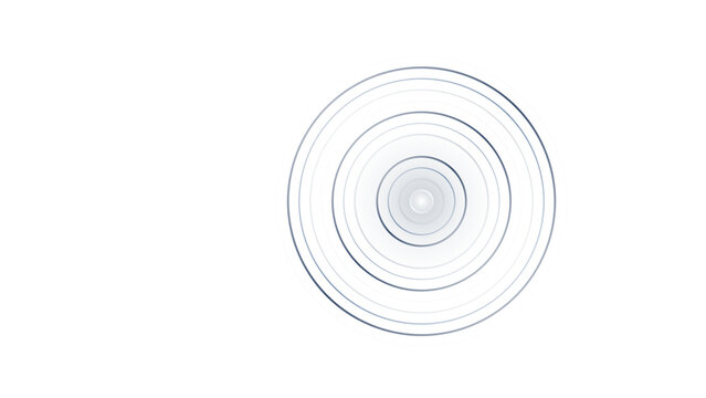Abstract concentric circles with blue, grey, and white rings radiating from a light grey center on a solid black background