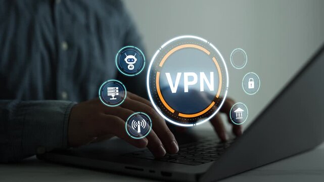 VPN(Virtual Private Network) secure connection.Digital connection between computer and a remote server owned VPN provider.Remote server private internet network to protect privacy personal data.

