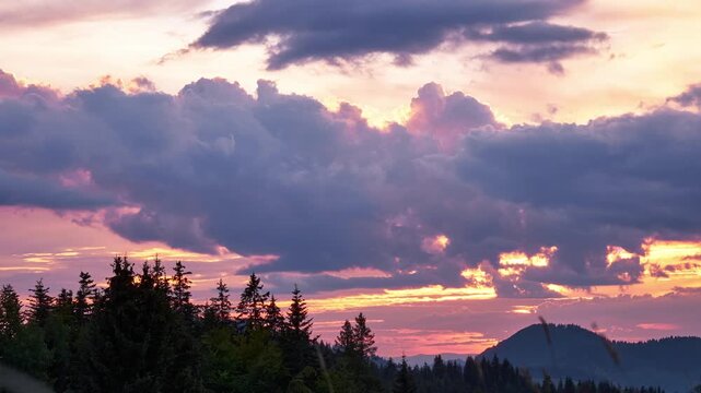 Vibrant Sunset Sky Close Up with Colorful Twilight Clouds