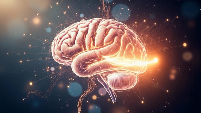 Active human brain with glowing neurons firing, showing intelligence and thought processes