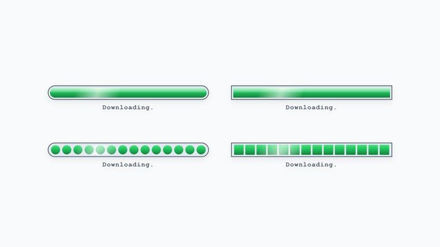 Animated Green Progress Bar Set 4K Seamless Loop UI Loading Indicator Motion Graphic Pack with Downloading Text on Clean Light Background