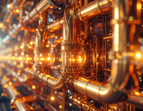 advanced microchip processor components glowing with warm bokeh effect in a quantum lab
