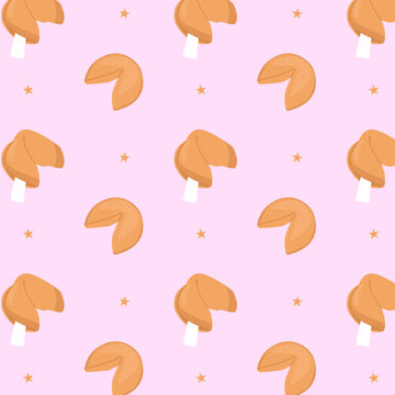 Chinese fortune cookies seamless pattern pink background sweet bakery pattern