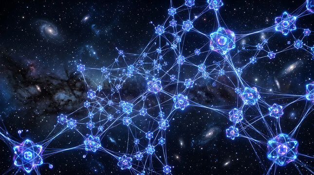 Blue glowing abstract connection network in deep space