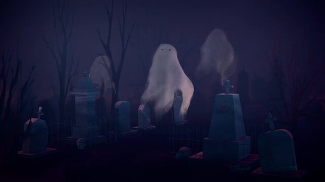 Misty Graveyard, Skulls and Ghosts, Cinematic Looped Animation