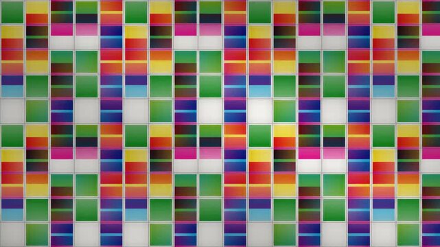 Translucent Cyan Magenta Yellow Gel Tiles Sliding Over Each Other in a Square Cell Grid, Seamless Loop in soft cyan tones