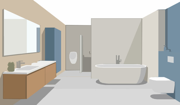 Modern Bathroom Interior Bathtub Toilet Sink Vanity Furniture Vector