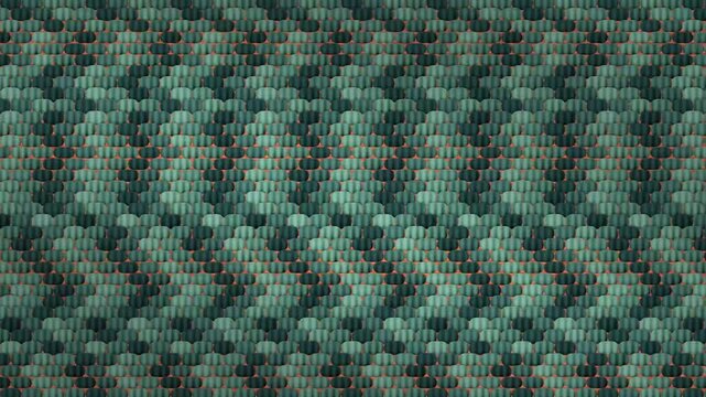 Overlapping Ceramic Scale Tiles Sliding Apart to Reveal Warm Color Slivers, Seamless Loop in vibrant green tones
