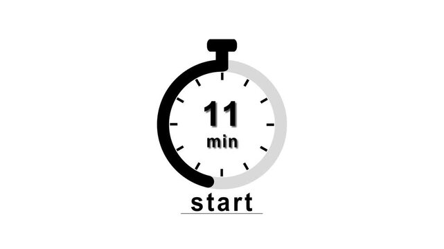 Abstract clock icon animation. 11 minute timer symbol, isolated on black background, and creating a stunning 4k video.