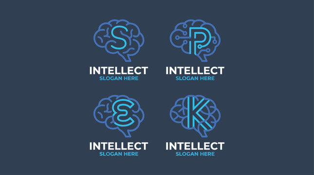 A creative logo design presenting intellectual concepts with a brain motif, using abstract shapes and colors to symbolize intellect, innovation, and cognitive development.