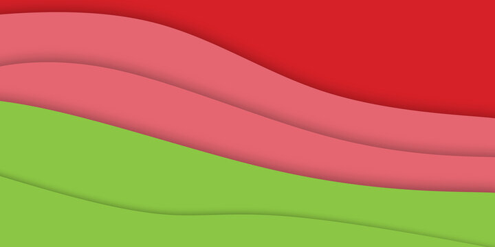 A modern paper cut style background featuring smooth layered wavy shapes in vibrant red, pink, and green.