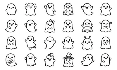 Obraz premium Set of cute hand drawn ghosts with various expressions and accessories for halloween design projects