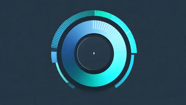 Futuristic digital circular interface with glowing cyan light rings and technical details on dark blue background represents advanced technology cyber security and high tech system display.