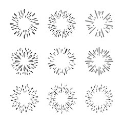 Obraz premium Minimalist Black Ink Splash Sunburst Vector Set