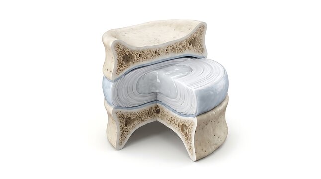 Anatomical cross section of human intervertebral disc and vertebrae with human body