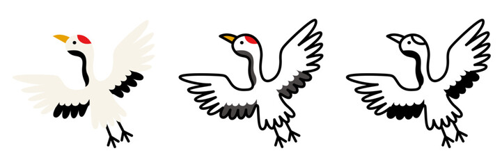 Naklejka premium 鶴のイラストセット ポップでかわいいお正月