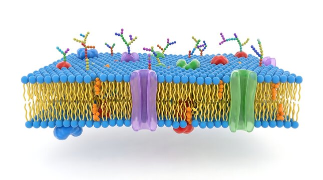 Detailed 3D scientific illustration of a cell membrane lipid bilayer structure